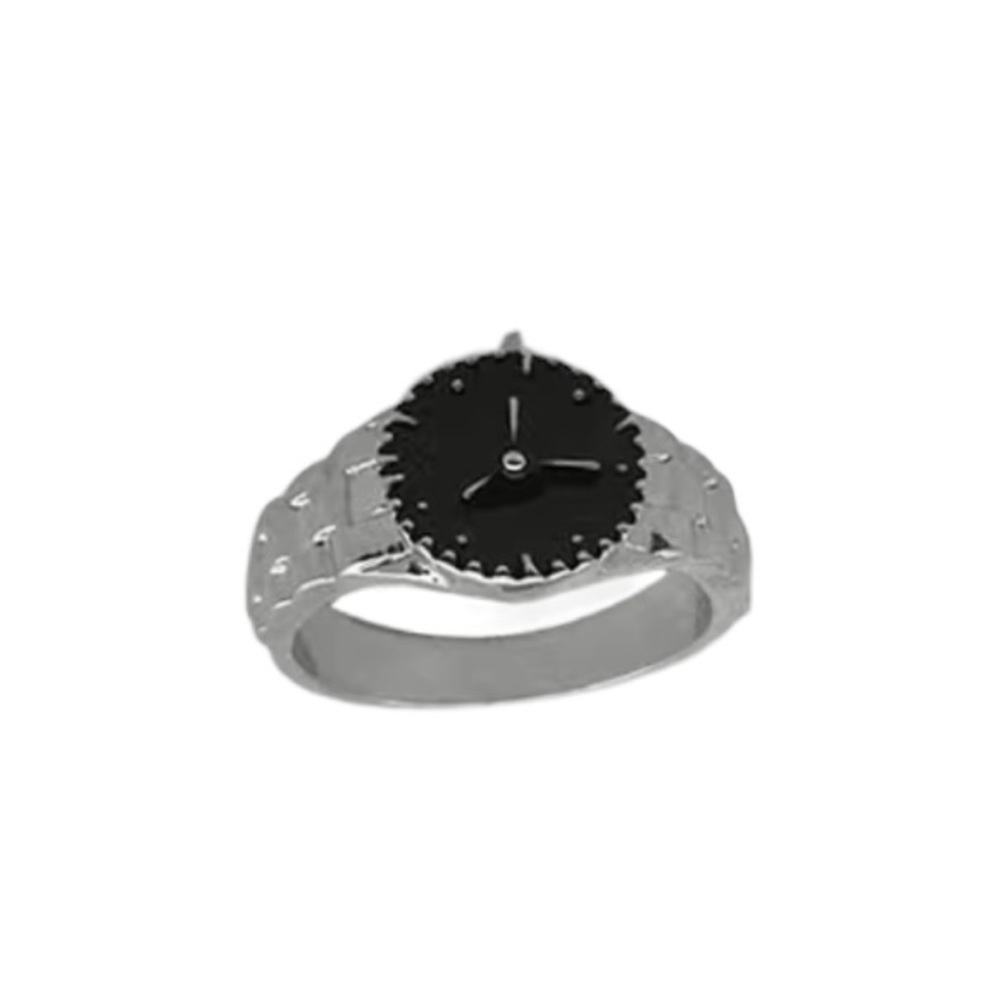 Silver and Black Faux Clock Face Ring